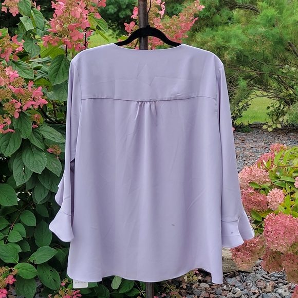 Chic Light Gray V-Neck Ruffle Blouse - Picture 5 of 7